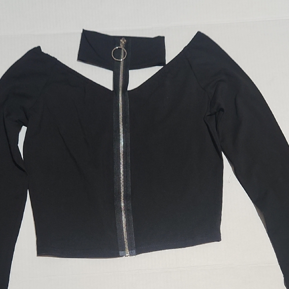 Black Off-Shoulder Top with Zipper